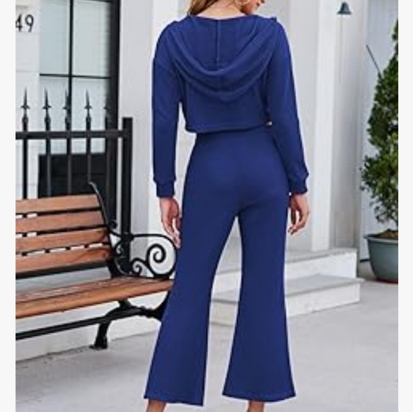 Fixmatti Women 2 Piece Outfits 1/4 Zipper Hoodie Crop Top Matching Flared Pants - Picture 8 of 8